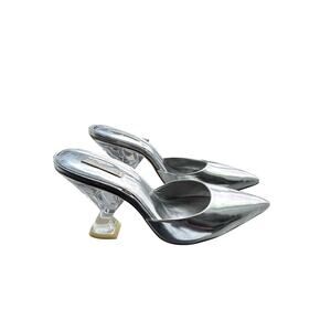 Larroudé Vivi Silver Metallic Lucite Heel Pointed Toe Mule | Size 9.5